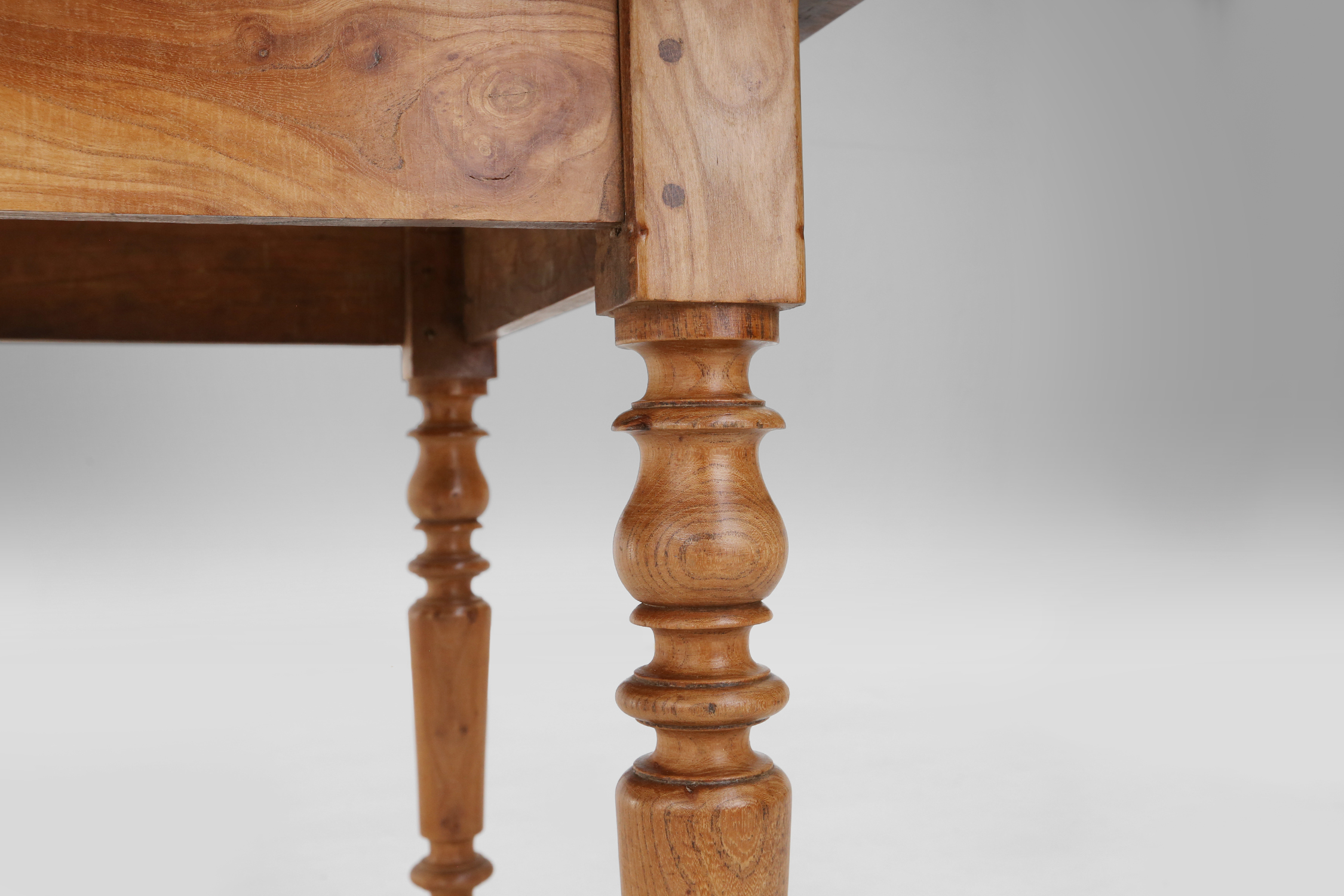 Wabi sabi style French dinner table in elm wood with drawer, ca. 1850thumbnail